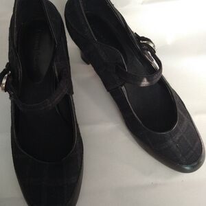 $ Etienne Aigner heeled dark plaid buckled rounded toes dress shoes. Size 8.5M